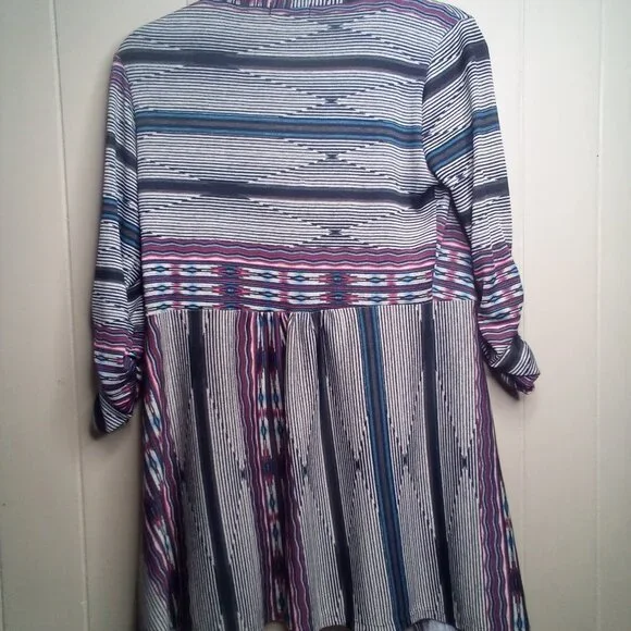 About A Girl Open Front Blouse Top M 3/4 Sleeve Stripe Colorful - Picture 3 of 13